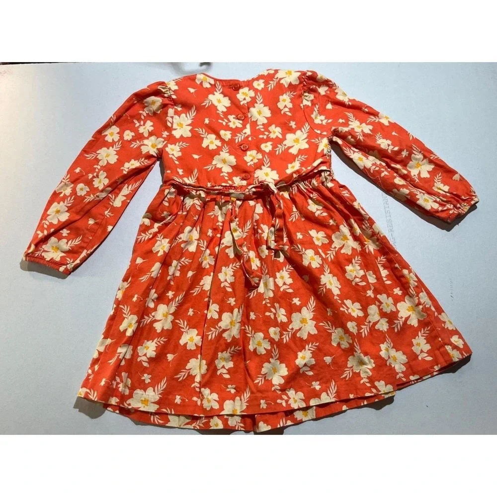Bonnie Jean Girls Orange Floral Smocked Long Sleeve Dress 4T W2-10296-DL ORA
